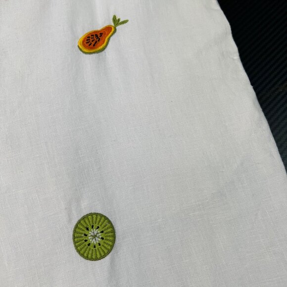 Jillian Jones Wide-Leg Linen Pants Cropped Women’s Sz 12 White Fruit Embroidery - Picture 7 of 15